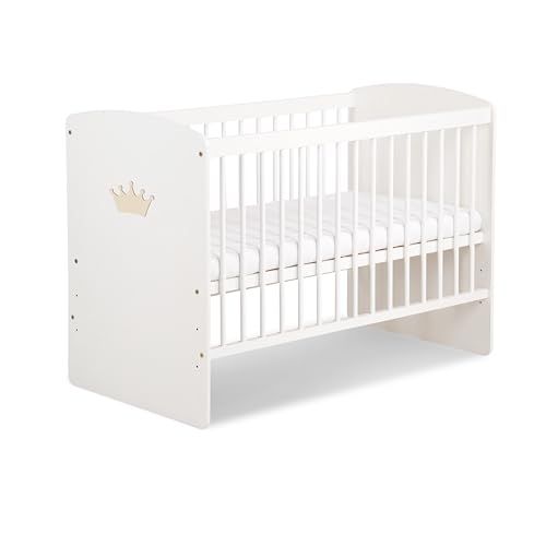 K2 Lit Bébé 120 X 60 Cm Avec Matelas Blanc Avec Couronne - Naturelle