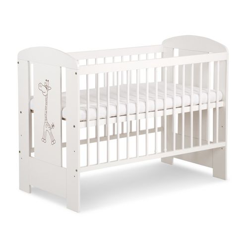 Lit Bébé Girafe 60x120 Cm - Avec Sommier à Lattes 3 Niveaux Réglables En Hauteur - Bois De Pin Laqué