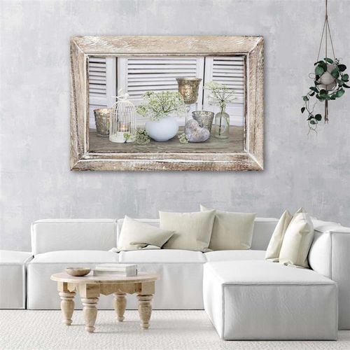 Tableau Bois Nature Morte Dans Un Cadre En Bois Shabby Chic 60 X 40 Cm Blanc