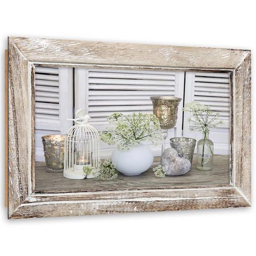 Tableau Bois Nature Morte Dans Un Cadre En Bois Shabby Chic 60 X 40 Cm Blanc