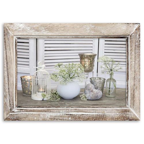 Tableau Bois Nature Morte Dans Un Cadre En Bois Shabby Chic 120 X 80 Cm Blanc