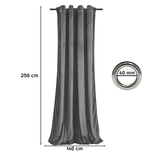 Rideau à Oeillets En Velours Occultant Gris Anthracite 140x250 Cm