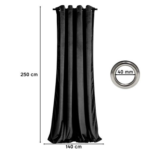 Rideau à Oeillets En Velours Occultant Noir 140x250 Cm
