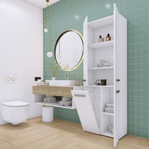 Meuble Salle De Bain, Blanc Mat, Blanc Brillant, 30 X 174 X 60 Cm