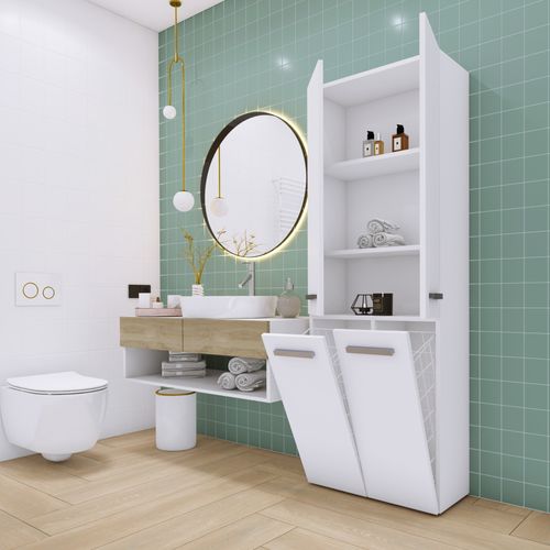 Meuble Salle De Bain, Blanc Mat, 30 X 174 X 60 Cm