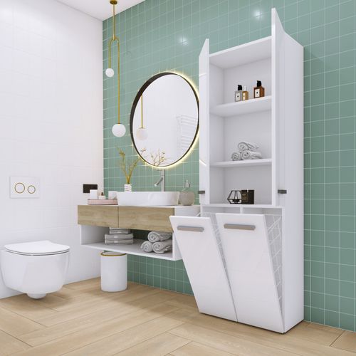 Meuble Salle De Bain, Blanc Mat, Blanc Brillant, 30 X 174 X 60 Cm