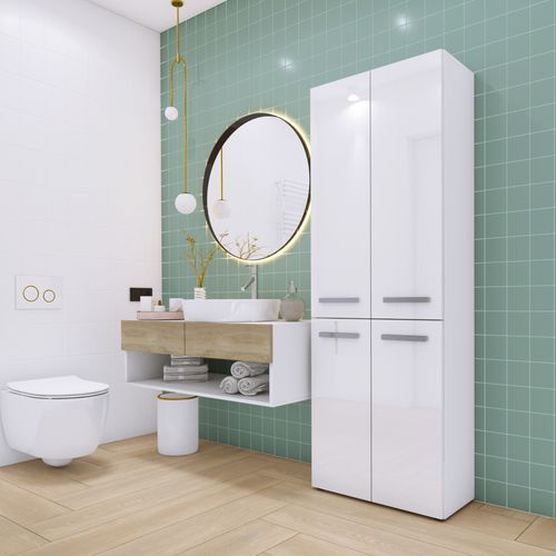 Meuble Salle De Bain, Blanc Mat, Blanc Brillant, 30 X 174 X 60 Cm