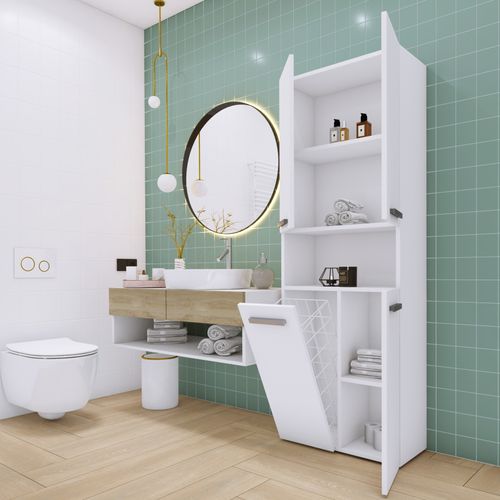 Meuble Salle De Bain, 174 X 30 X 60 Cm, Blanc Mat