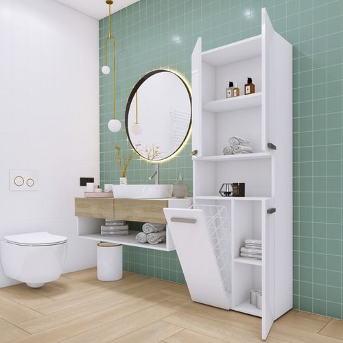 Meuble Salle De Bain, Blanc Mat, Blanc Brillant, 30 X 174 X 60 Cm