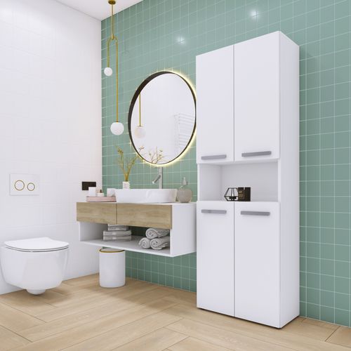 Meuble Salle De Bain, Blanc Mat, 30 X 174 X 60 Cm