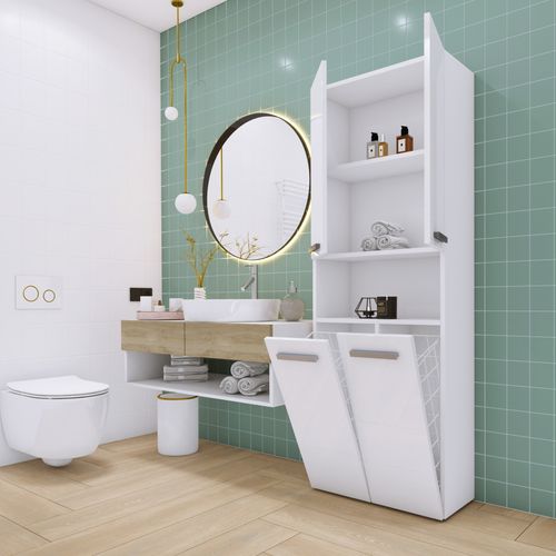 Meuble Salle De Bain, Blanc Mat, Blanc Brillant, 30 X 174 X 60 Cm