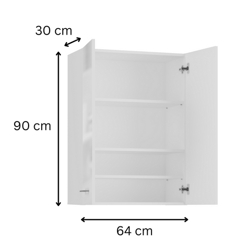 Armoire De Salle De Bain Pour Machine à Laver, 30 X 64 X 90 Cm, Blanc Mat, Blanc Brillant