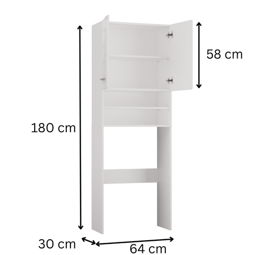 Armoire De Salle De Bain Pour Machine à Laver, 30 X 64 X 180 Cm, Blanc Mat