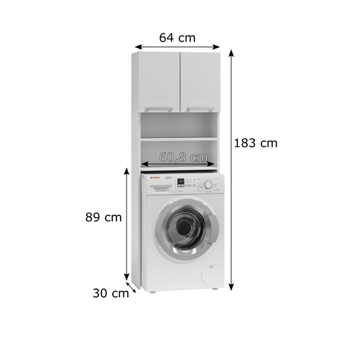 Armoire De Salle De Bain Pour Machine à Laver, 30 X 64 X 180 Cm, Blanc Mat