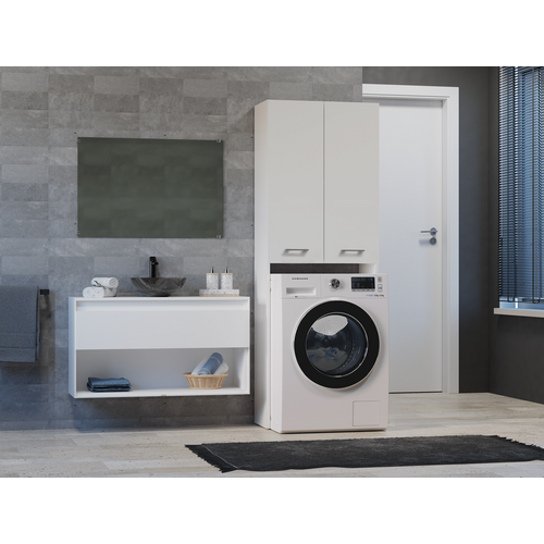Armoire De Salle De Bain Pour Machine à Laver, 30 X 64 X 180 Cm, Blanc Mat