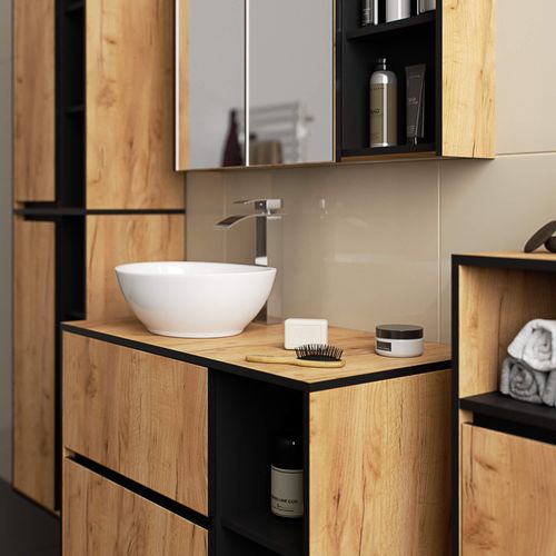 Meuble De Salle De Bain, Chêne Artisanal/noir, 35 X 80 X 30 Cm