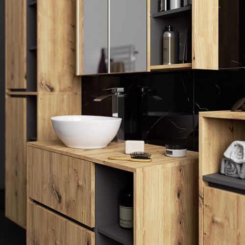 Meuble De Salle De Bain, Chêne Artisanal/gris Graphite, 35 X 80 X 30 Cm