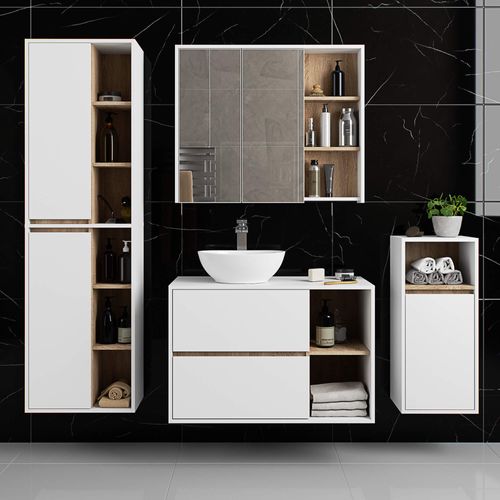 Meuble De Salle De Bain, Blanc/chêne Sonoma, 50 X 170 X 30 Cm