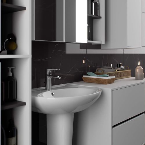 Meuble De Salle De Bain, Blanc/gris Graphite, 50 X 170 X 30 Cm