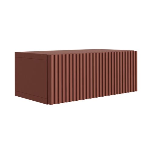 Table De Chevet Suspendue Avec Tiroir, Façade Rainurée, Couleur : Rouge Brique, 40 X 20 X 16 Cm