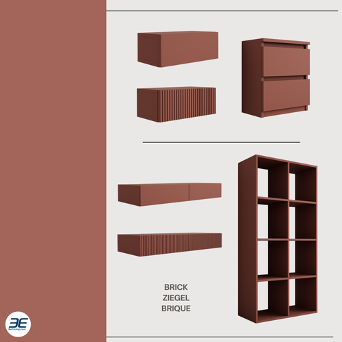 Table De Chevet Suspendue Avec Tiroir, Façade Rainurée, Couleur : Rouge Brique, 40 X 20 X 16 Cm