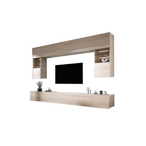 Elément Mural : 10 Portes, Chêne Sonoma, Largeur : 300 Cm, Hauteur : Réglable, Profondeur : 42 Cm