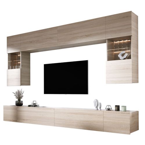 Elément Mural : 10 Portes, Chêne Sonoma, Largeur : 300 Cm, Hauteur : Réglable, Profondeur : 42 Cm