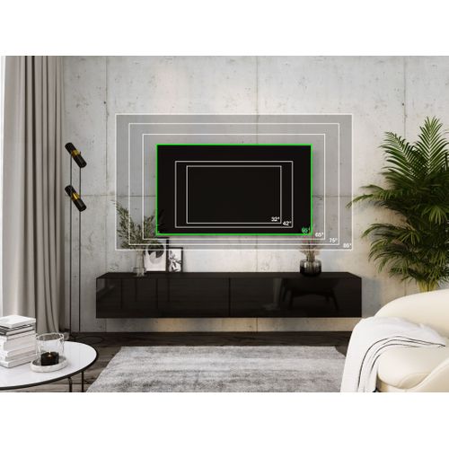 Meuble TV Suspendu, (2 X 100) X 34 X 32 Cm, Noir Mat / Noir Brillant