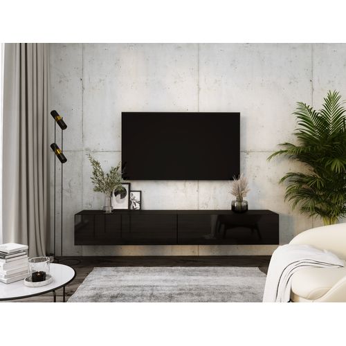 Meuble TV Suspendu, (2 X 100) X 34 X 32 Cm, Noir Mat / Noir Brillant