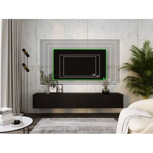 Meuble TV Suspendu, (2 X 100) X 34 X 32 Cm, Noir Mat