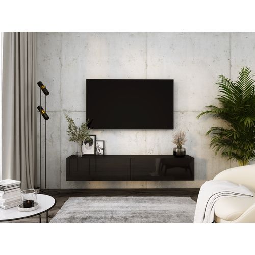 Meuble TV Suspendu, 170 X 34 X 32 Cm, Noir Mat / Noir Brillant