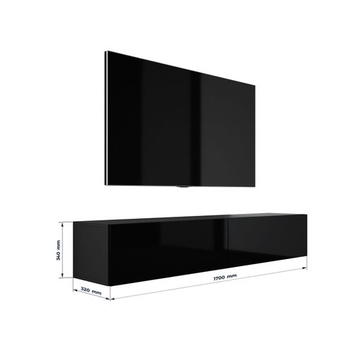 Meuble TV Suspendu, 170 X 34 X 32 Cm, Noir Mat / Noir Brillant