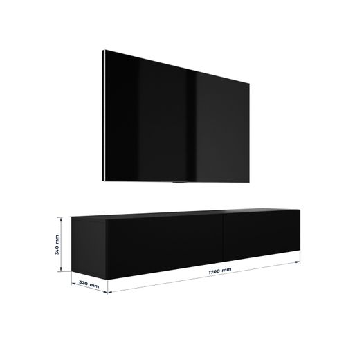 Meuble TV Suspendu, 170 X 34 X 32 Cm, Noir Mat