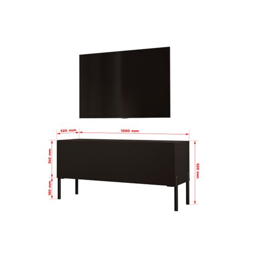 Meuble TV, Noir Mat / Noir Brillant, Pieds Noir, 100 X 52 X 32 Cm