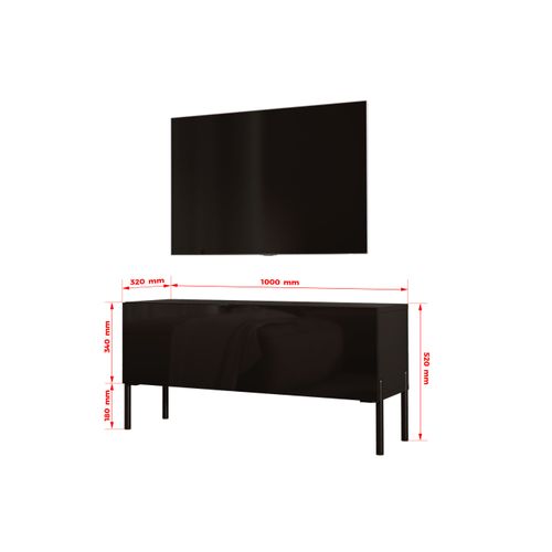 Meuble TV : Noir Mat, Pieds Noir, 100 X 52 X 32 Cm