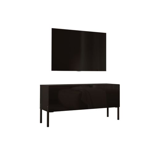 Meuble TV : Noir Mat, Pieds Noir, 100 X 52 X 32 Cm