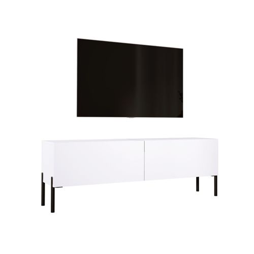 Meuble TV : Blanc Mat, Pieds Noir, 140 X 52 X 32 Cm