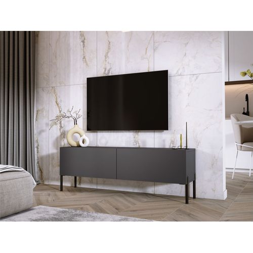 Meuble TV : Anthracite, Pieds Noir, 140 X 52 X 32 Cm