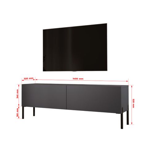 Meuble TV : Anthracite, Pieds Noir, 140 X 52 X 32 Cm