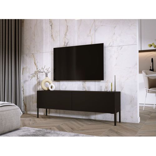 Meuble TV : Noir Mat, Pieds Noir, 140 X 52 X 32 Cm