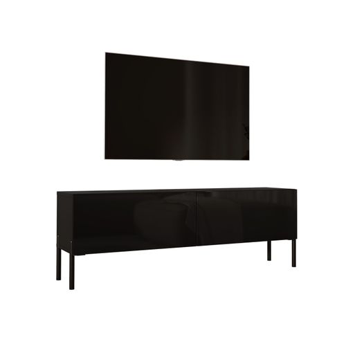 Meuble TV : Noir Mat, Pieds Noir, 140 X 52 X 32 Cm