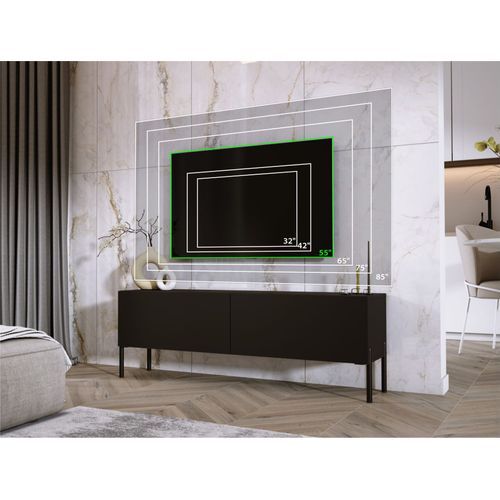 Meuble TV : Noir Mat, Pieds Noir, 140 X 52 X 32 Cm