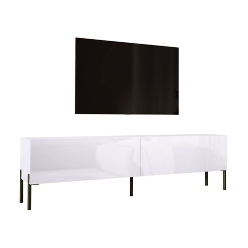 Meuble TV : Blanc Mat / Blanc Brillant, Pieds Noir, 170 X 52 X 32 Cm