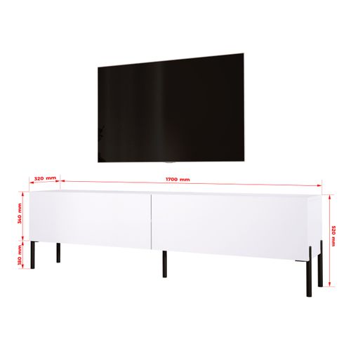 Meuble TV : Blanc Mat, Pieds Noir, 170 X 52 X 32 Cm