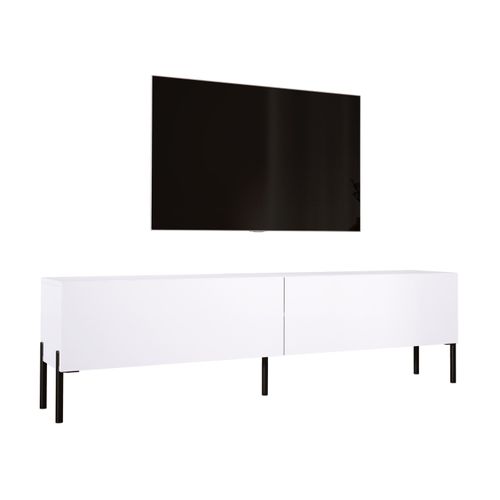 Meuble TV : Blanc Mat, Pieds Noir, 170 X 52 X 32 Cm