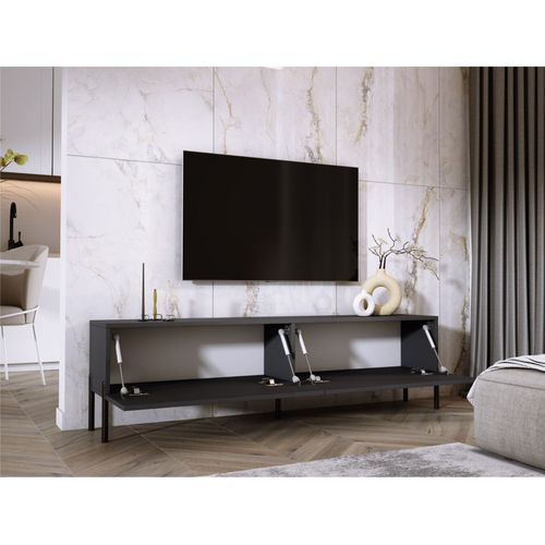Meuble TV : Anthracite, Pieds Noir, 170 X 52 X 32 Cm