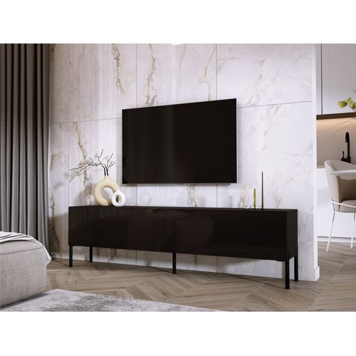 Meuble TV : Noir Mat, Pieds Noir, 170 X 52 X 32 Cm