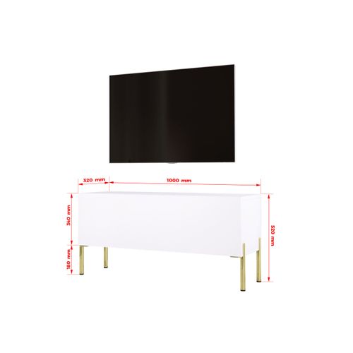 Meuble TV Blanc Mat / Blanc Brillant, Pieds Or, 100 X 52 X 32 Cm