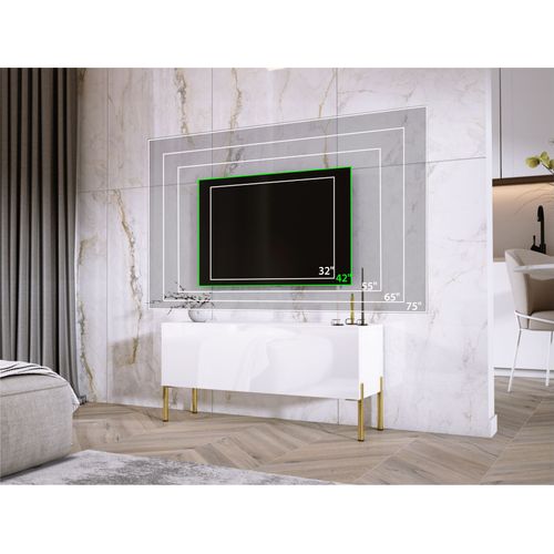 Meuble TV Blanc Mat / Blanc Brillant, Pieds Or, 100 X 52 X 32 Cm
