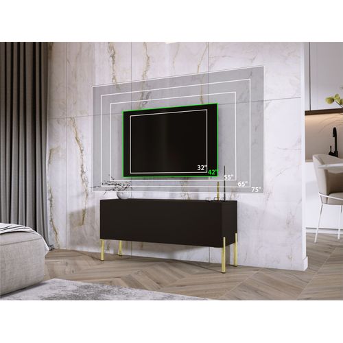 Meuble TV, Noir Mat / Noir Brillant, Pieds Or, 100 X 52 X 32 Cm